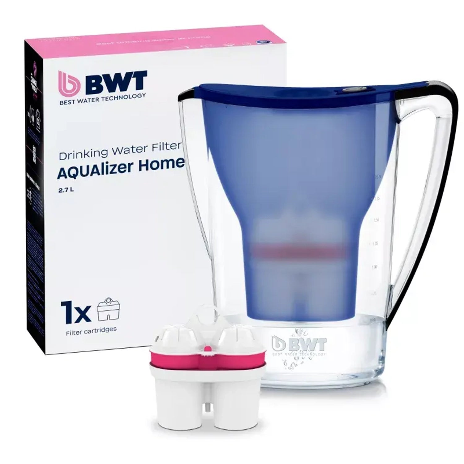 BWT AQUAlizer blue water filter pitcher with magnesium filtration