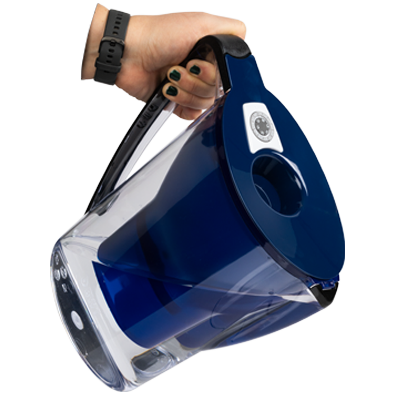 BWT AQUAlizer jug blue in kitchen setting (use for lifestyle)