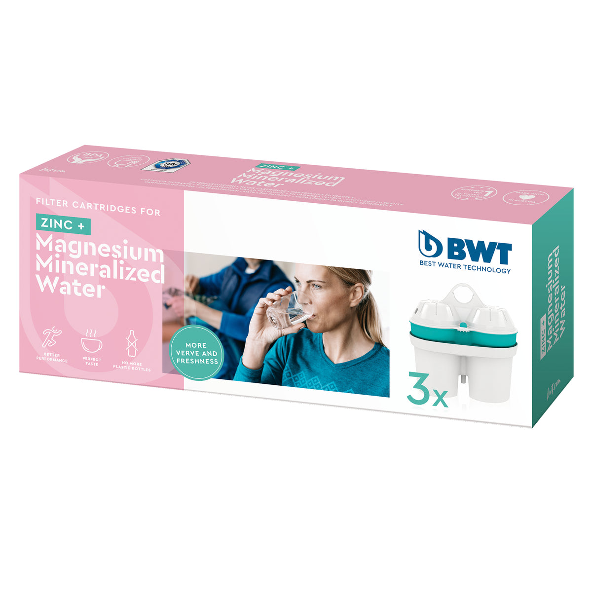 BWT Zinc + Magnesium Mineralized Water Filter Cartridges 3 Pack, retail packaging, part number 125305498